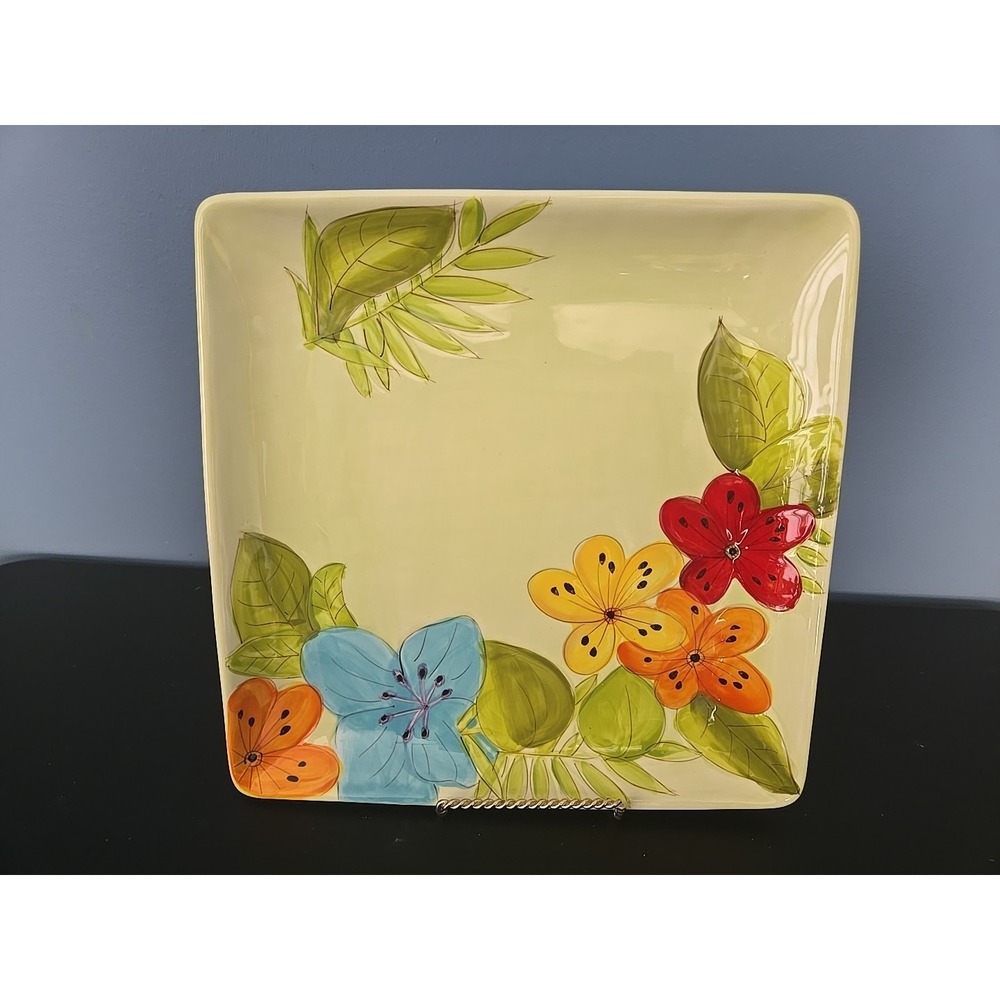 Gates Wear Square Green 11" Plate Tray Jungle Flowers Vintage